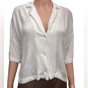 H&M Crinkled Ivory Women's Button Down Short Sleeve Crop Top XS